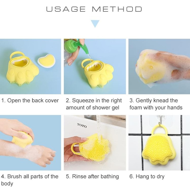 Silicone Cat Claw Bath Brush with Shampoo Dispenser Massage Shower Scrubber