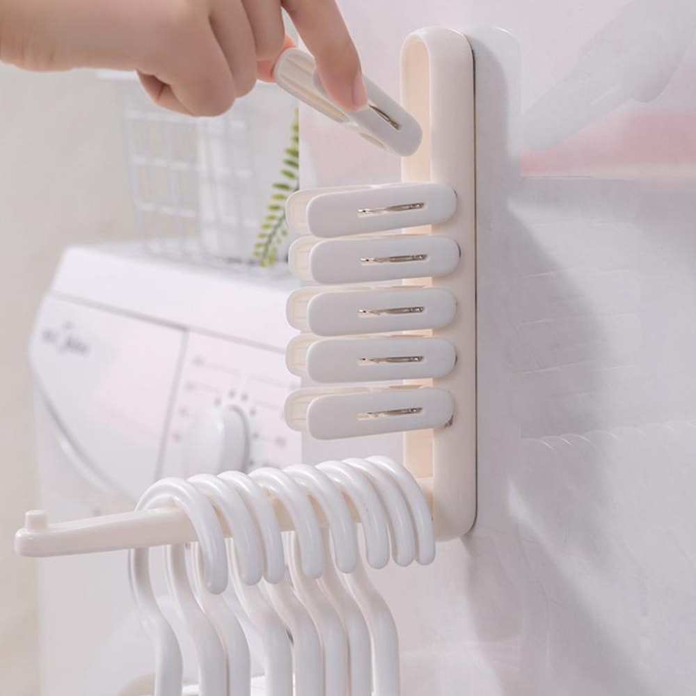 Balcony No Punch Foldable Clothes Hanger Rack Wall Mounted Adhesive Space Saving Organizer