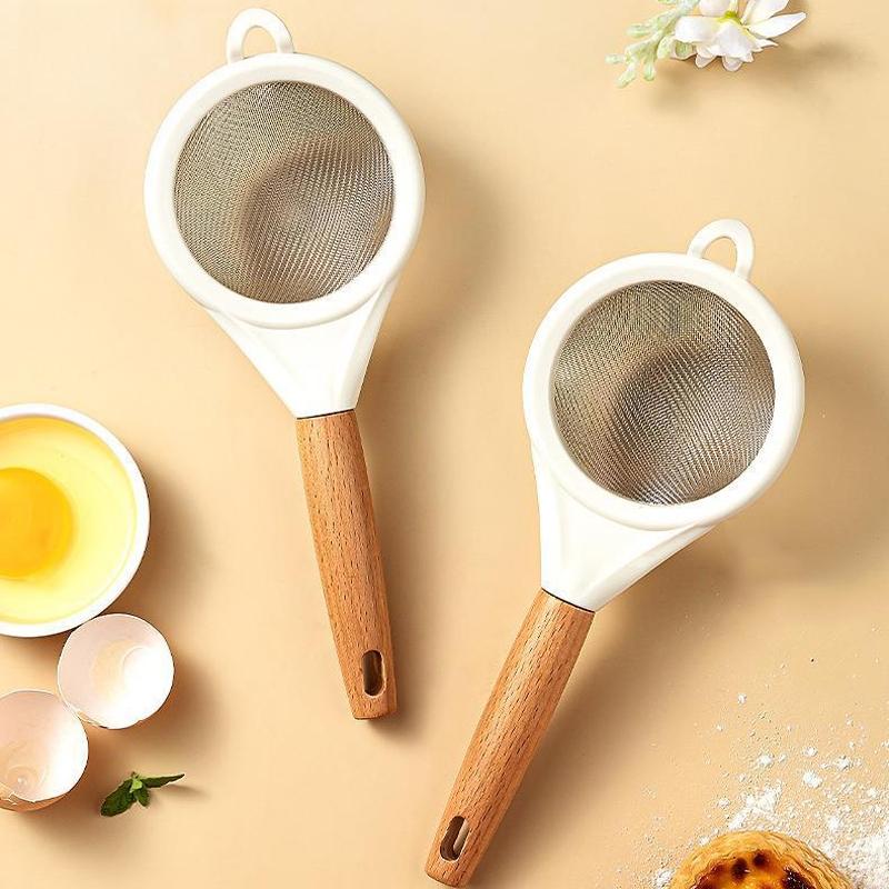 Stainless Steel Flour Sifter with Wooden Handle Baking Strainer Kitchen Sieve