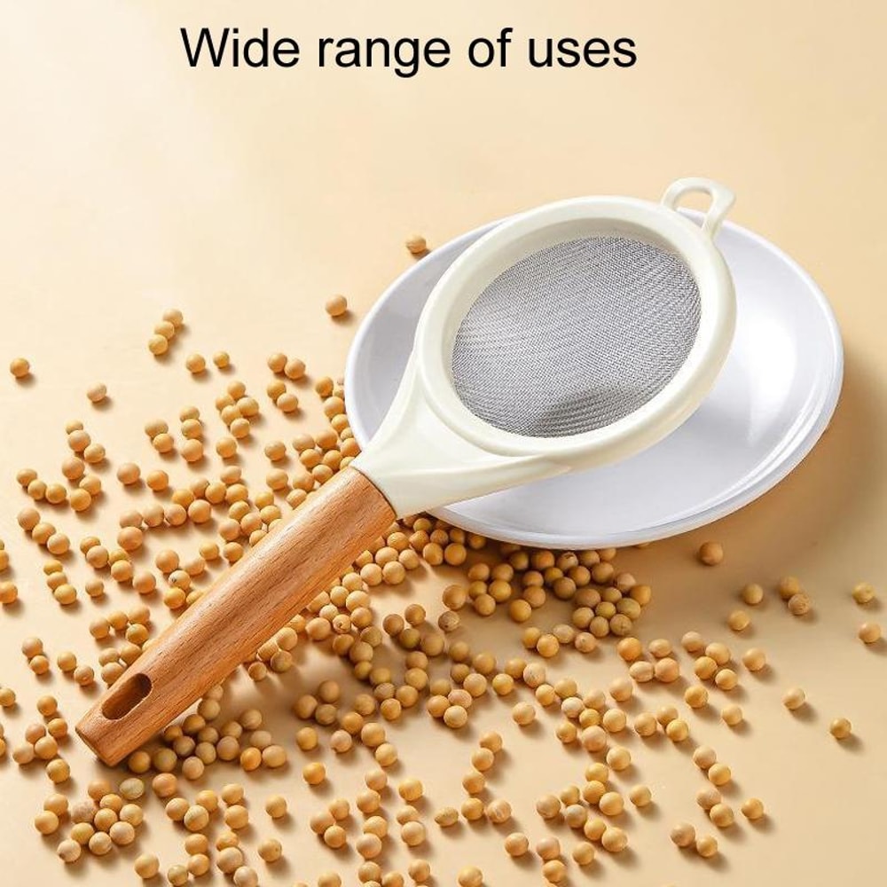 Stainless Steel Flour Sifter with Wooden Handle Baking Strainer Kitchen Sieve