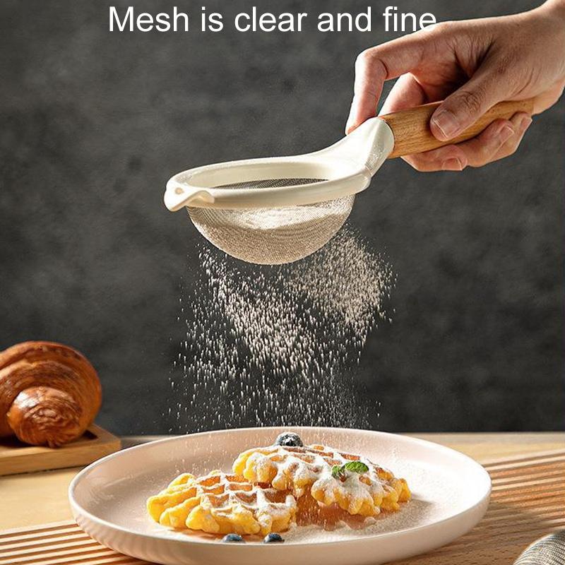 Stainless Steel Flour Sifter with Wooden Handle Baking Strainer Kitchen Sieve