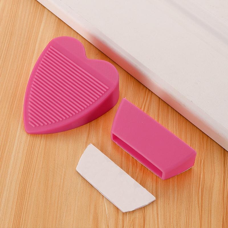 Windproof Adhesive Door Stopper Storage Box Silent Anti Collision PVC Door Holder Pink