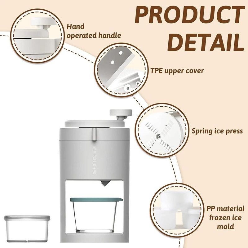Manual Ice Crusher Ice Shaver Hand Crank Ice Blender for Household Use White