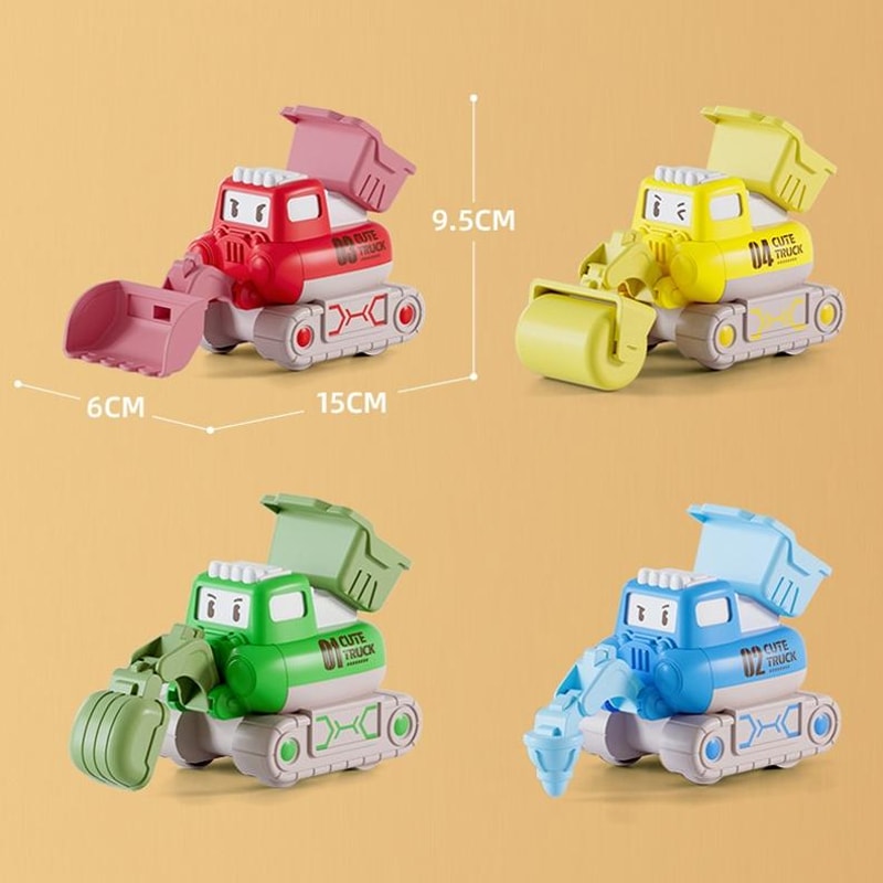 Cartoon Press and Go Inertia Toy Car Set for Kids Construction Play Vehicles