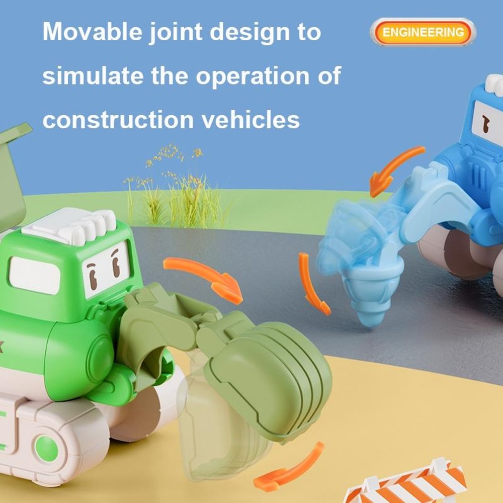 Cartoon Press and Go Inertia Toy Car Set for Kids Construction Play Vehicles
