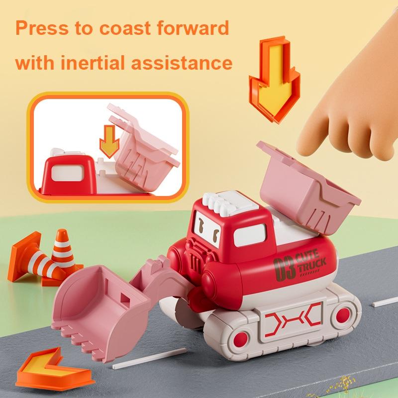 Cartoon Press and Go Inertia Toy Car Set for Kids Construction Play Vehicles