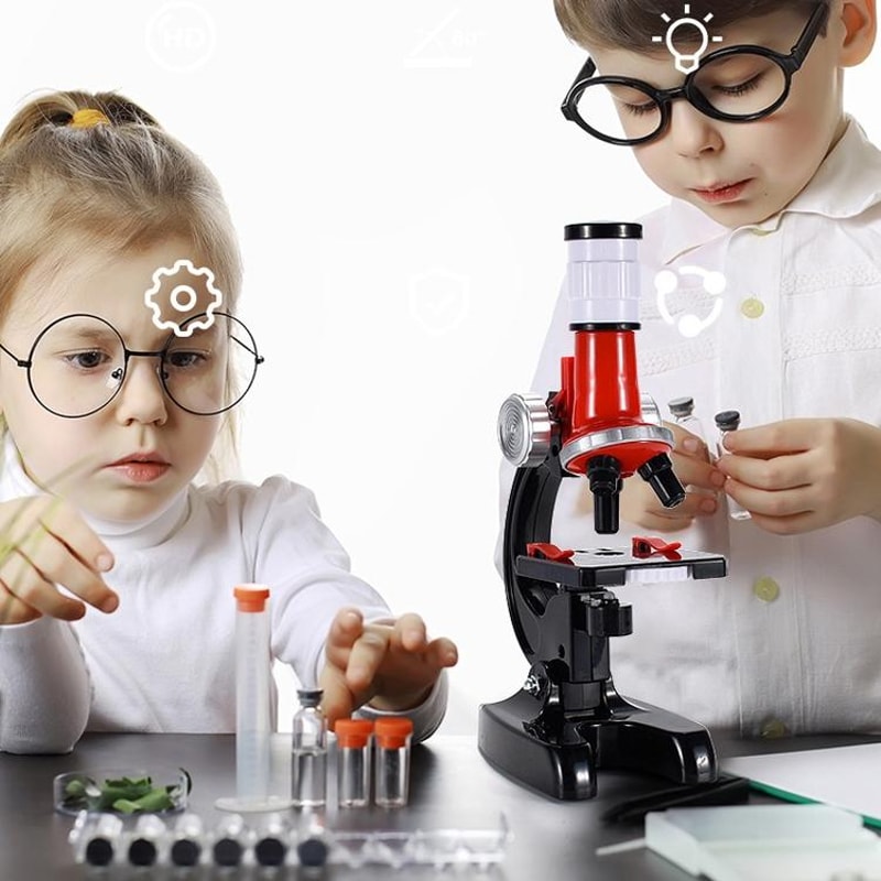 Kids Microscope Educational Science Experiment Kit with LED Light for Students