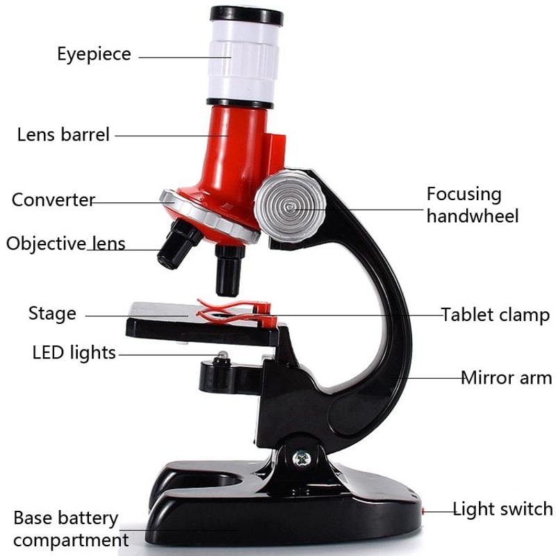 Kids Microscope Educational Science Experiment Kit with LED Light for Students