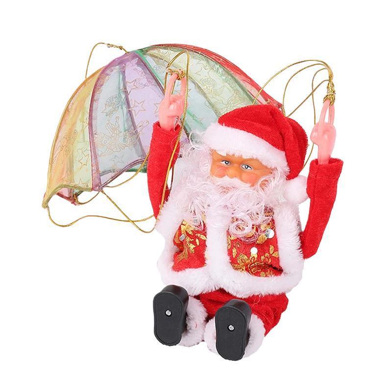 Electric Santa Parachute Toy Christmas Hanging Decoration Battery Operated Festive Flip Ornament