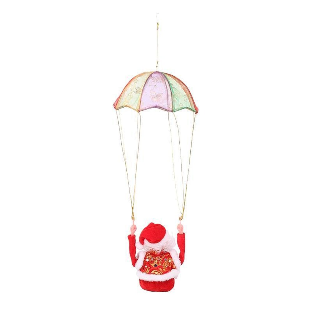 Electric Santa Parachute Toy Christmas Hanging Decoration Battery Operated Festive Flip Ornament