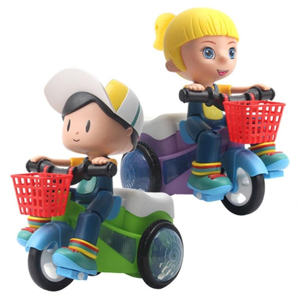 Electric Stunt Toy Car Rotating Stunt Tricycle with Lights Music Battery Powered Kids Toy