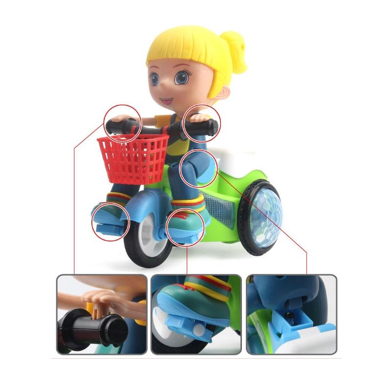 Electric Stunt Toy Car Rotating Stunt Tricycle with Lights Music Battery Powered Kids Toy