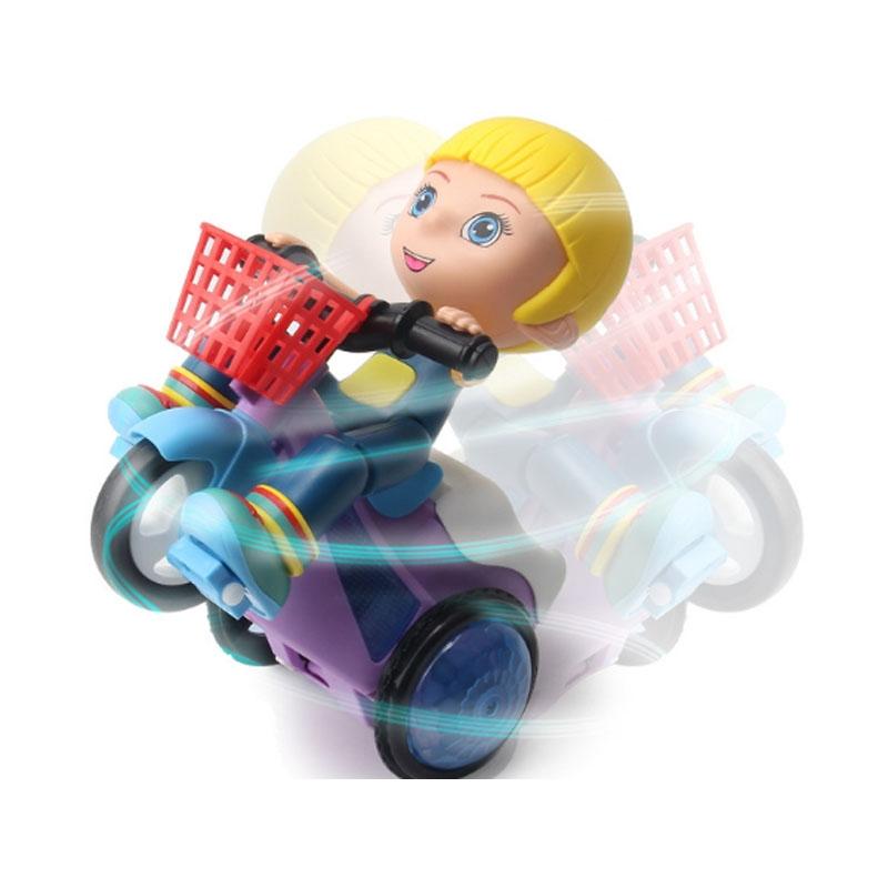Electric Stunt Toy Car Rotating Stunt Tricycle with Lights Music Battery Powered Kids Toy
