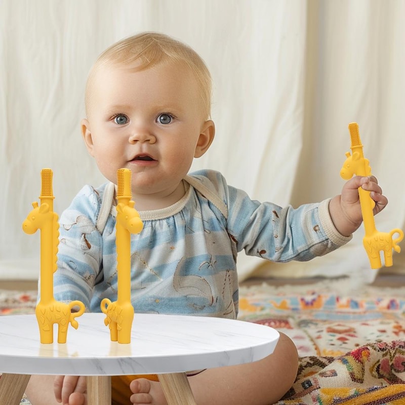Baby Giraffe Silicone Teething Stick Food Grade Silicone Baby Gum Relief Teether Toy