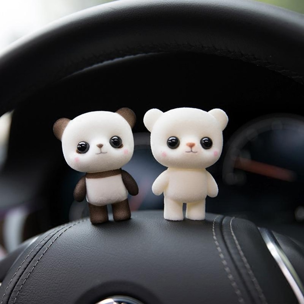 Cute PVC Bear Doll Flocking Animal Figurine Kids Gift Decorative Desk Ornament 6