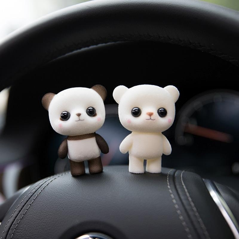 Cute PVC Bear Doll Flocking Animal Figurine Kids Gift Decorative Desk Ornament 6