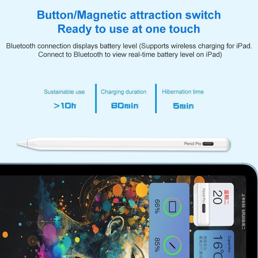 RedPepper P25 Pro iPad Stylus Pen Magnetic Charging Palm Rejection Capacitive Stylus (White)