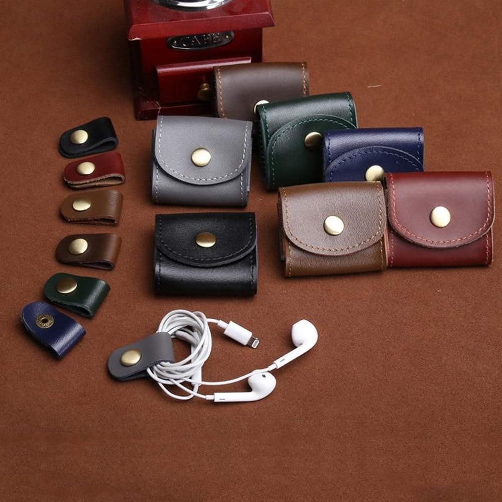 Vintage Leather Headphone Case Mini Portable Earbud Storage Pouch