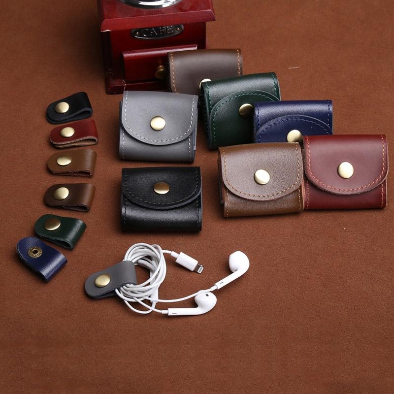 Vintage Leather Headphone Case Mini Portable Earbud Storage Pouch