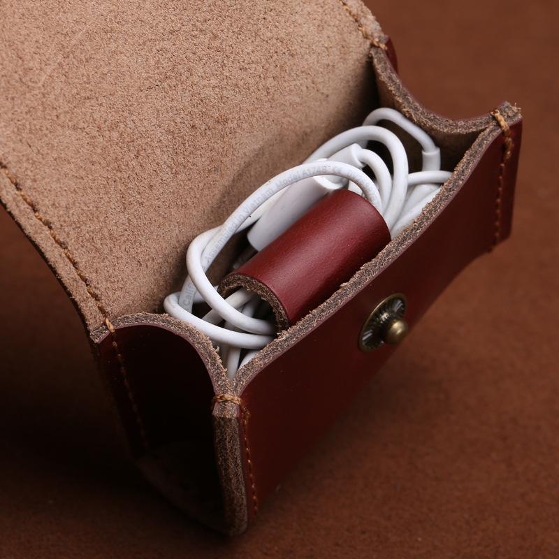 Vintage Leather Headphone Case Mini Portable Earbud Storage Pouch