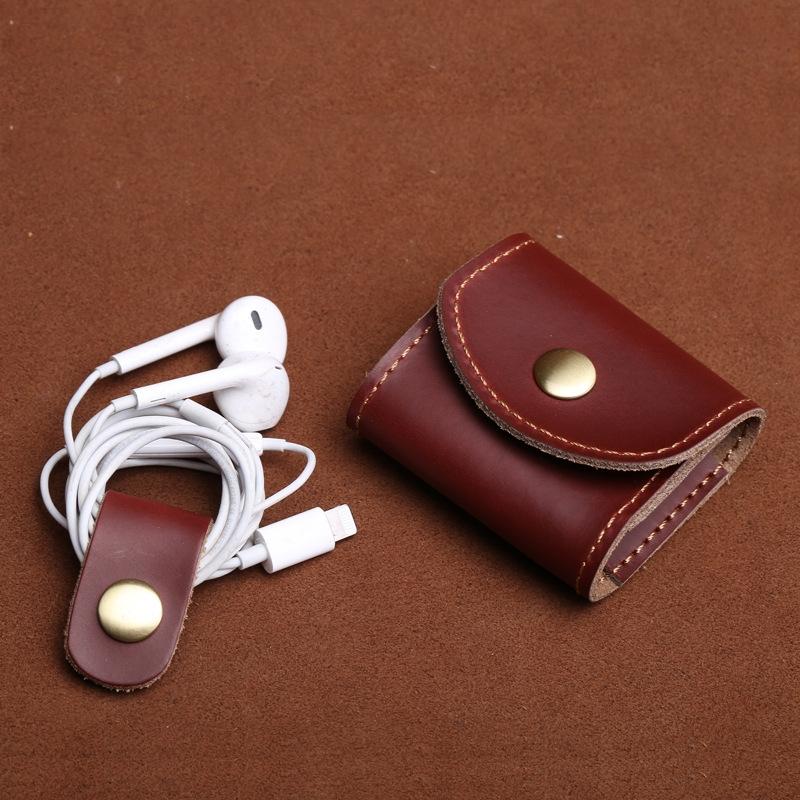 Vintage Leather Headphone Case Mini Portable Earbud Storage Pouch