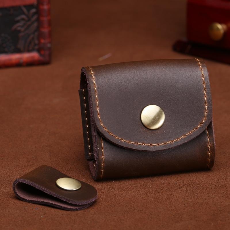 Vintage Leather Headphone Case Mini Portable Earbud Storage Pouch