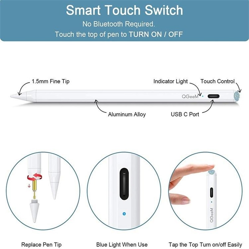 Precision iPad Stylus Pen with Palm Rejection Fast Charging Active Stylus