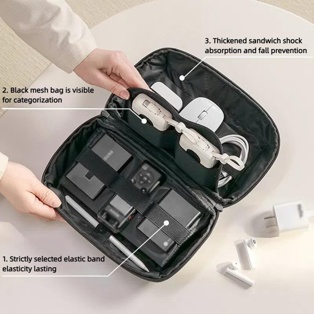 Double Layer RPET Travel Cable Organizer Bag Tech Storage Pouch
