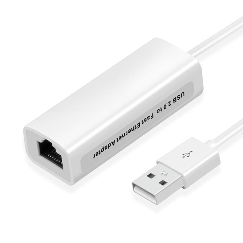 USB 2.0 Fast Ethernet Adapter White – USB to LAN Converter for Stable Wired Internet Connection