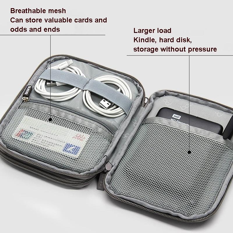 Baona Double Layer Cable Storage Bag Travel Data Cable Organizer for Digital Accessories