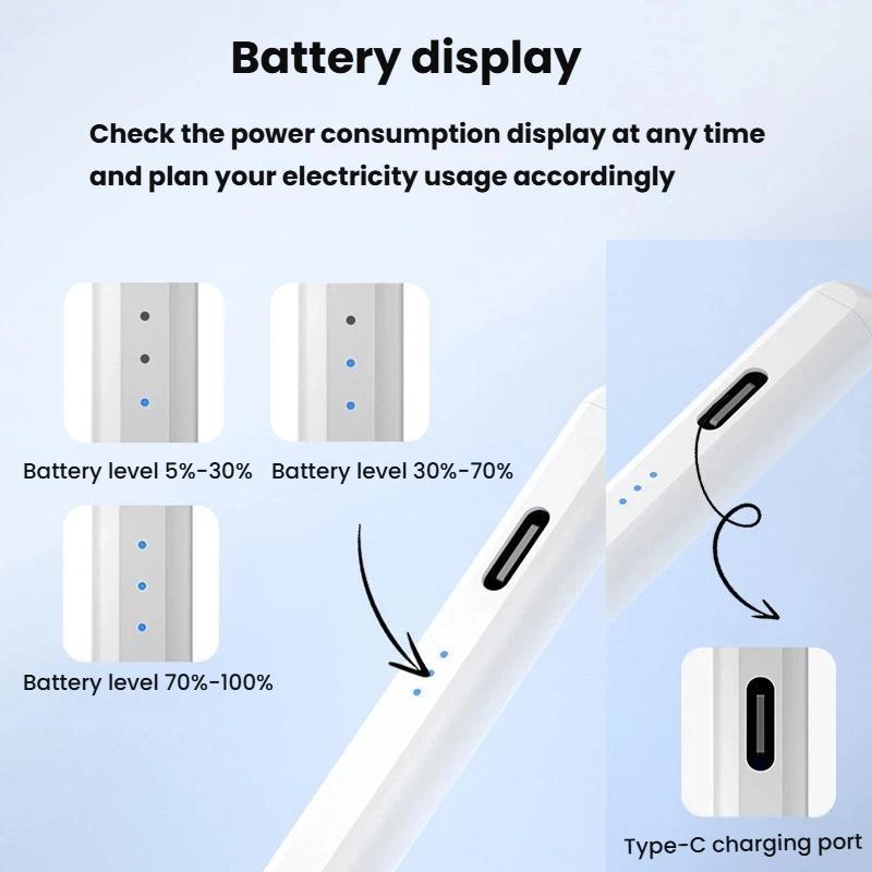 Active Capacitive Stylus for iPad Pressure & Tilt Sensitive Pen with LED Power Indicator