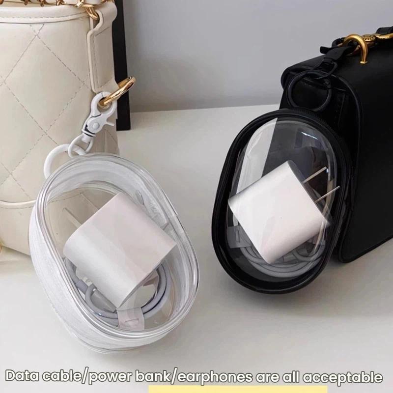 Transparent Cable Organizer Pouch Set with Keychain Earphone Storage Case for Chargers and Accessories