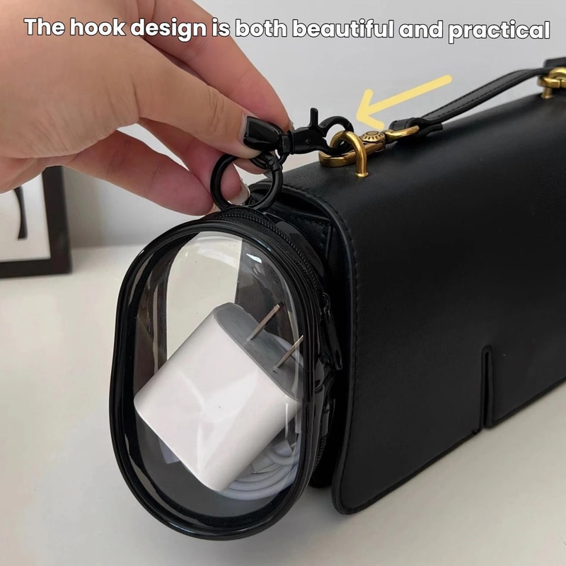 Transparent Cable Organizer Pouch Set with Keychain Earphone Storage Case for Chargers and Accessories