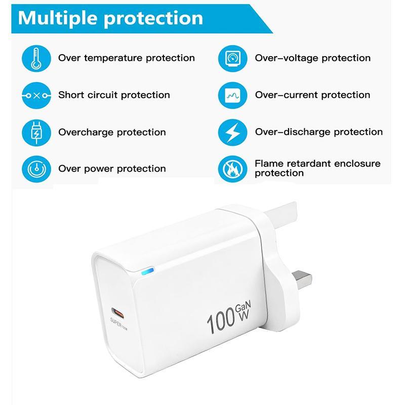 TE-PD46 GaN 100W PD 45W USB-C Fast Charging Charger with Type-C Cable UK Plug for Laptop Phone Tablet