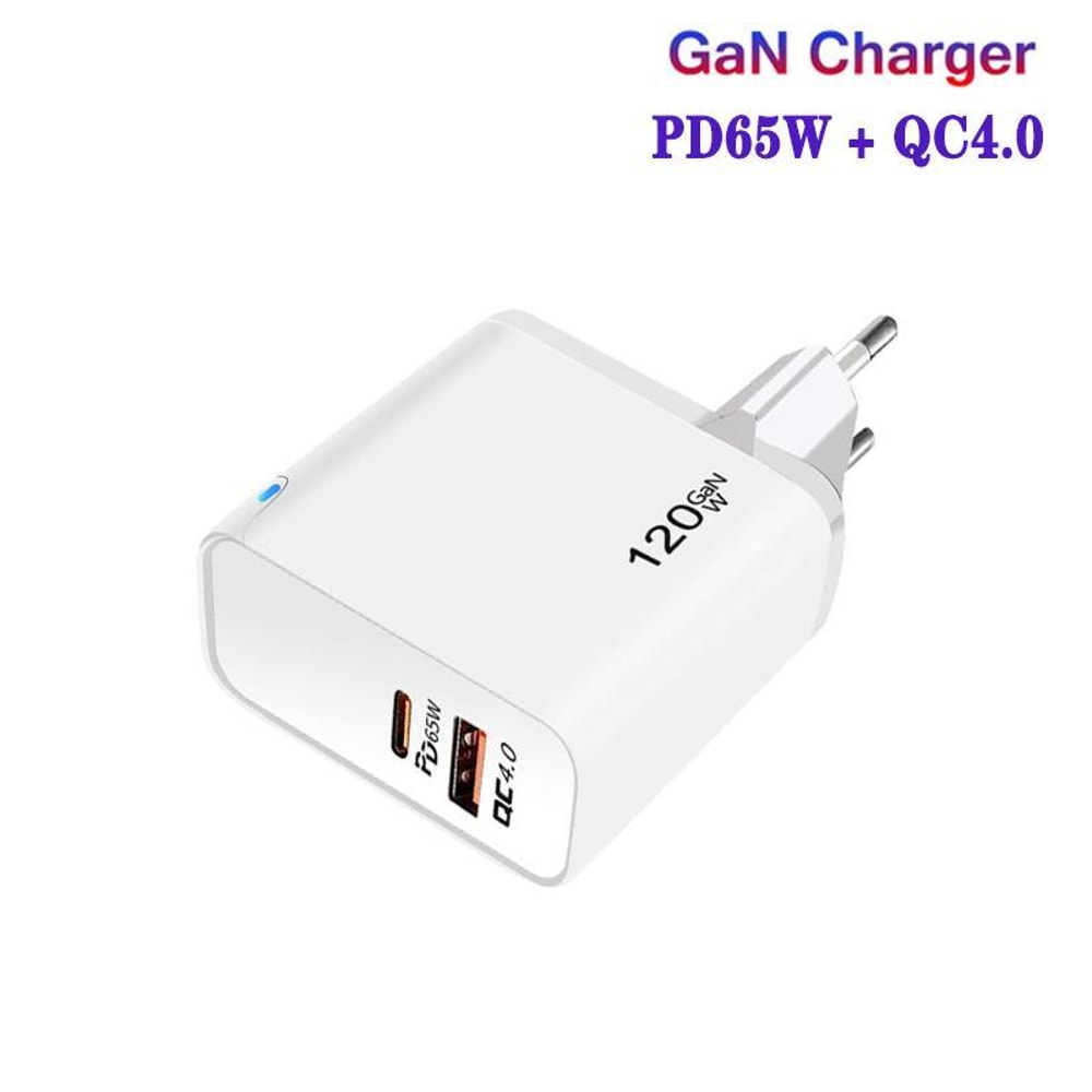 65W GaN PD USB-C Fast Charger EU Plug with QC4.0 Cable