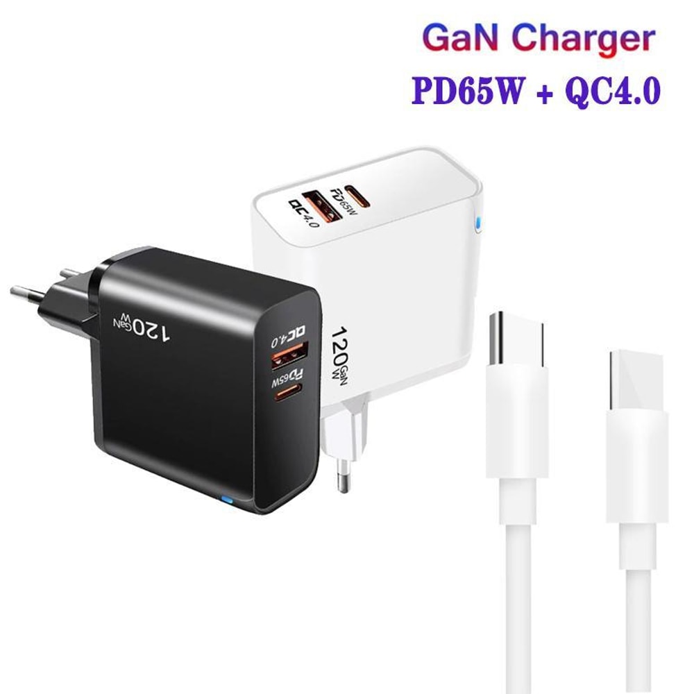 65W GaN PD USB-C Fast Charger EU Plug with QC4.0 Cable