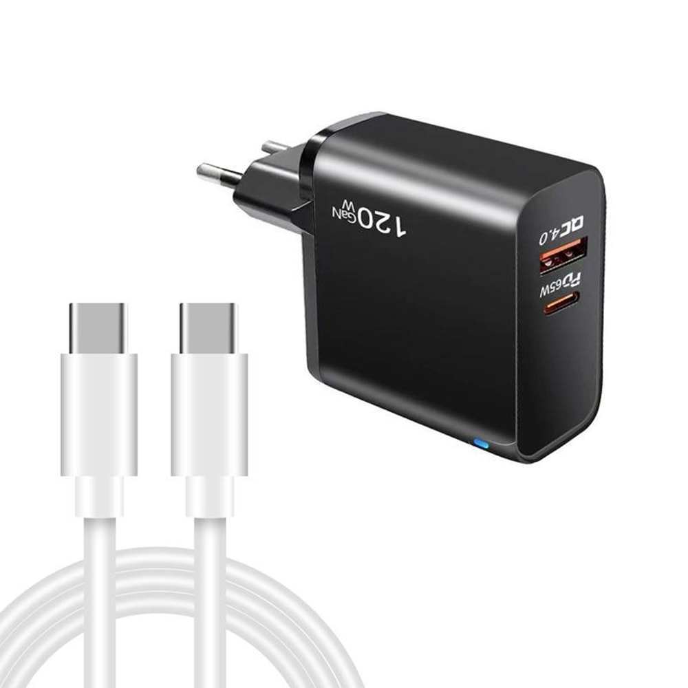 65W GaN PD USB-C Fast Charger EU Plug with QC4.0 Cable