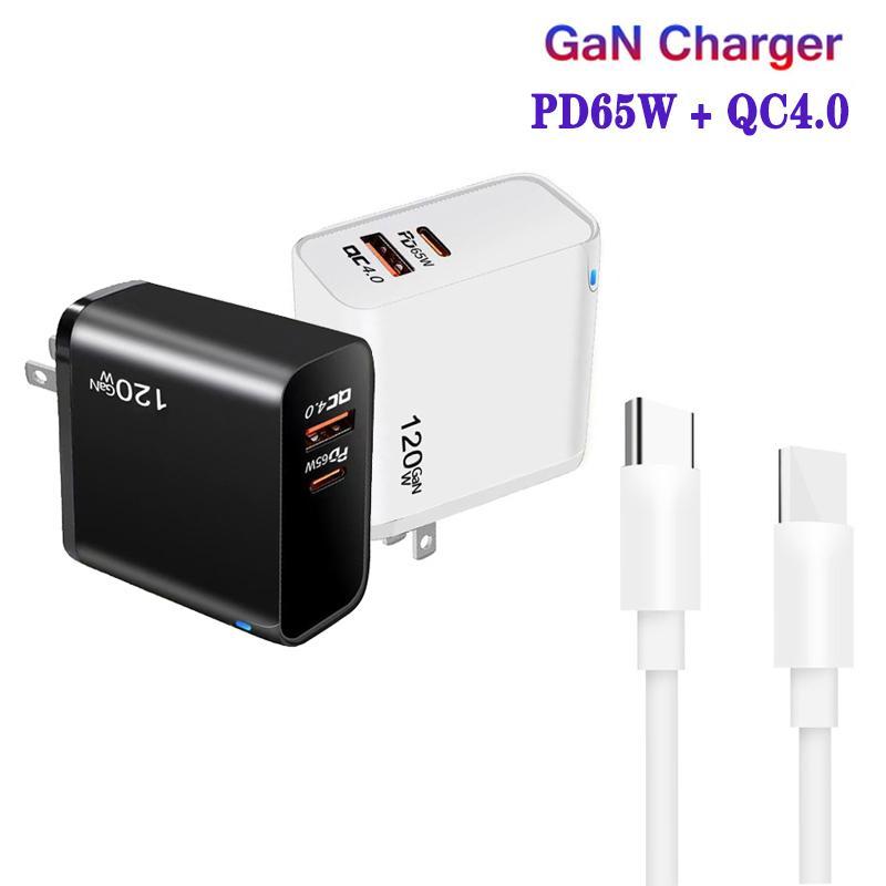 GaN PD 65W Fast Charging USB-C Wall Charger with QC4.0 and Type-C Cable