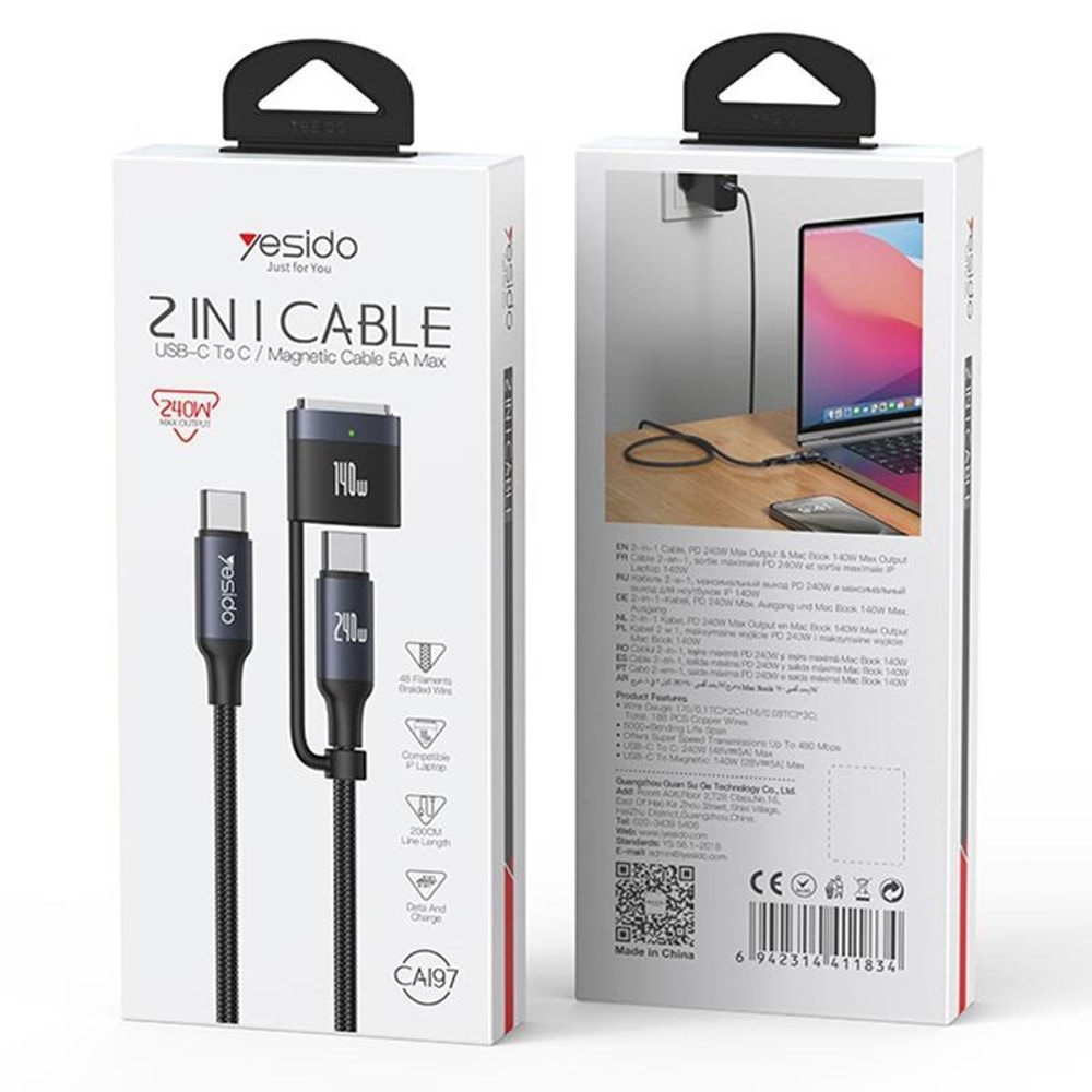 Type-C to Type-C & MagSafe Magnetic Fast Charging Cable
