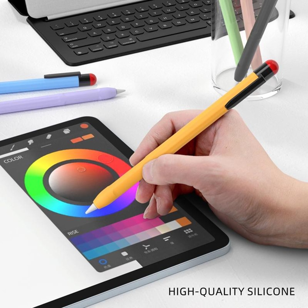 Apple Pencil Silicone Protective Case with Removable Pen Clip Anti-Slip Slim Stylus Cover Yellow