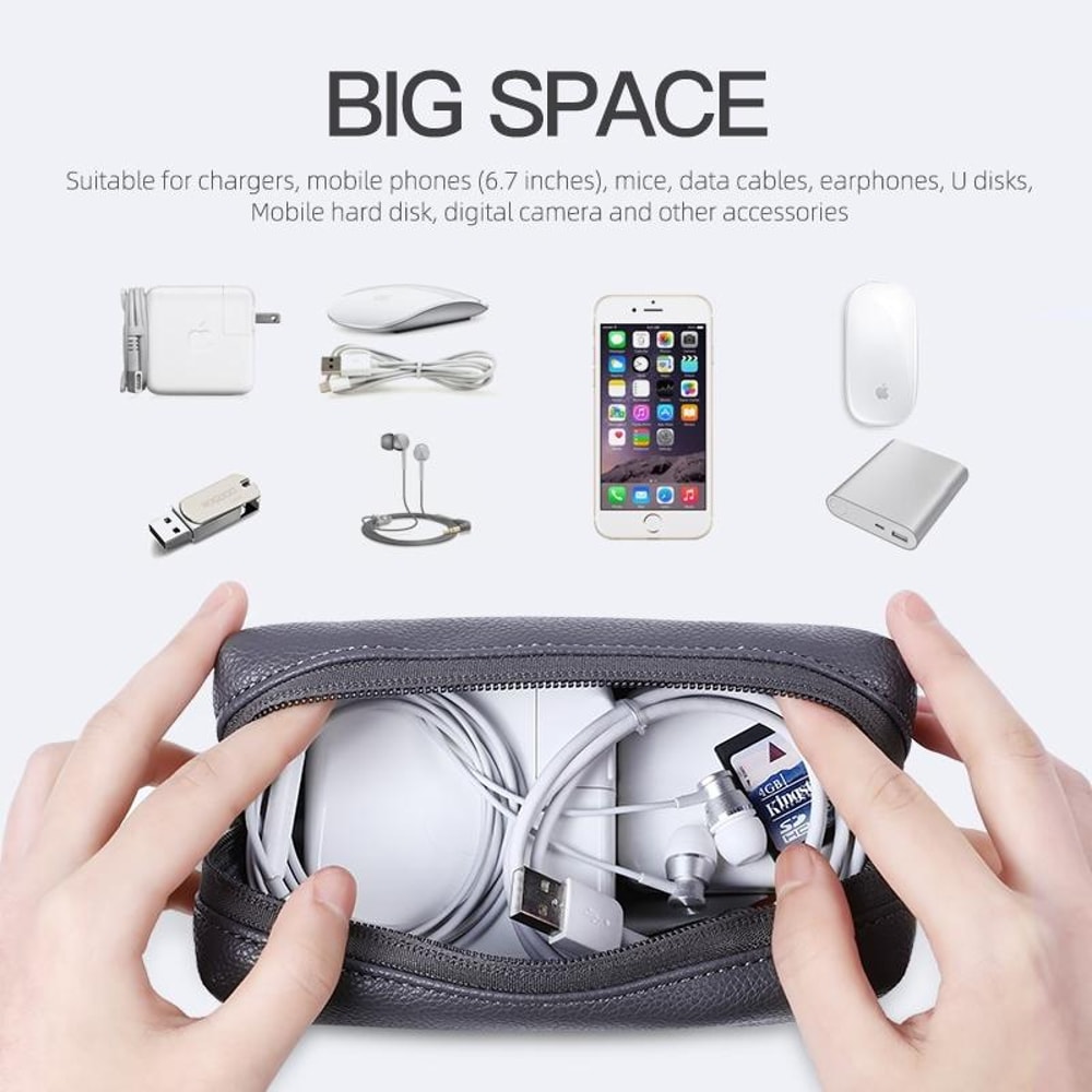 Leather Tech Organizer Travel Cable Storage Bag Waterproof Digital Accessories Case 3