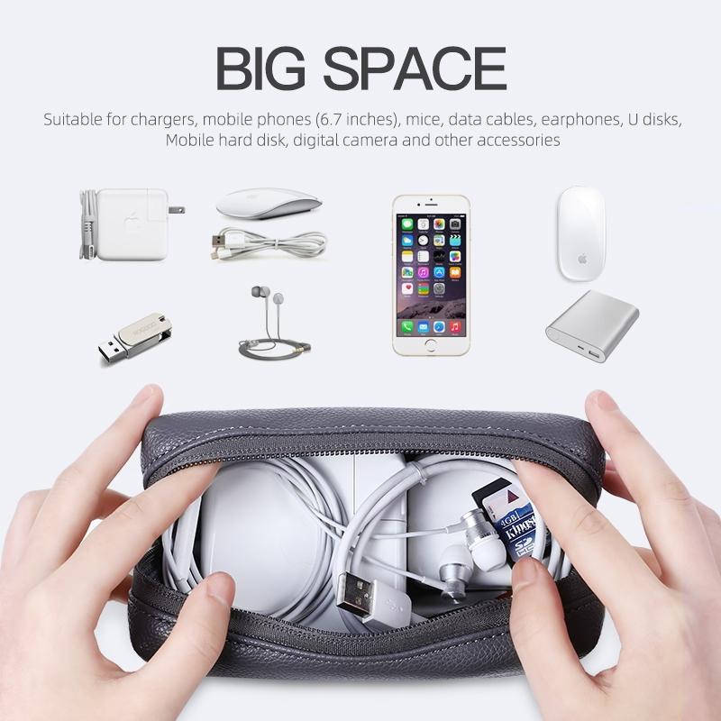 Leather Tech Organizer Travel Cable Storage Bag Waterproof Digital Accessories Case 3