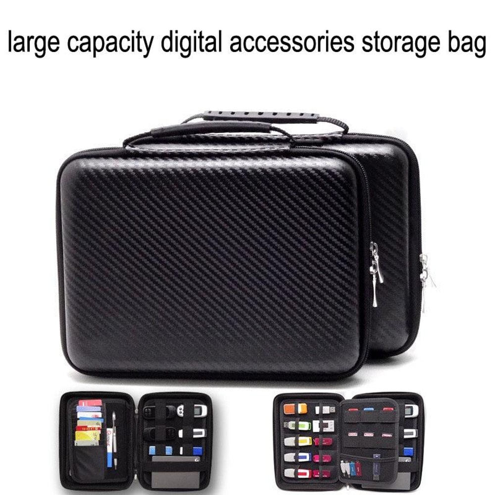 Large Capacity EVA Electronic Accessories Storage Bag Carbon Fiber Hard Shell Organizer Case