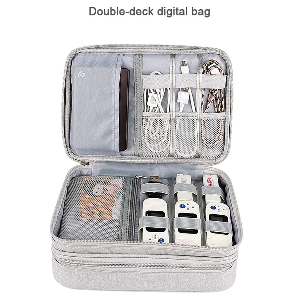 Double Layer Multifunctional Digital Accessory Storage Bag Travel Cable Organizer Pouch