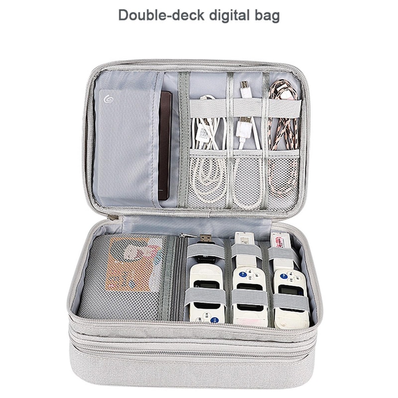 Double Layer Multifunctional Digital Accessory Storage Bag Travel Cable Organizer Pouch
