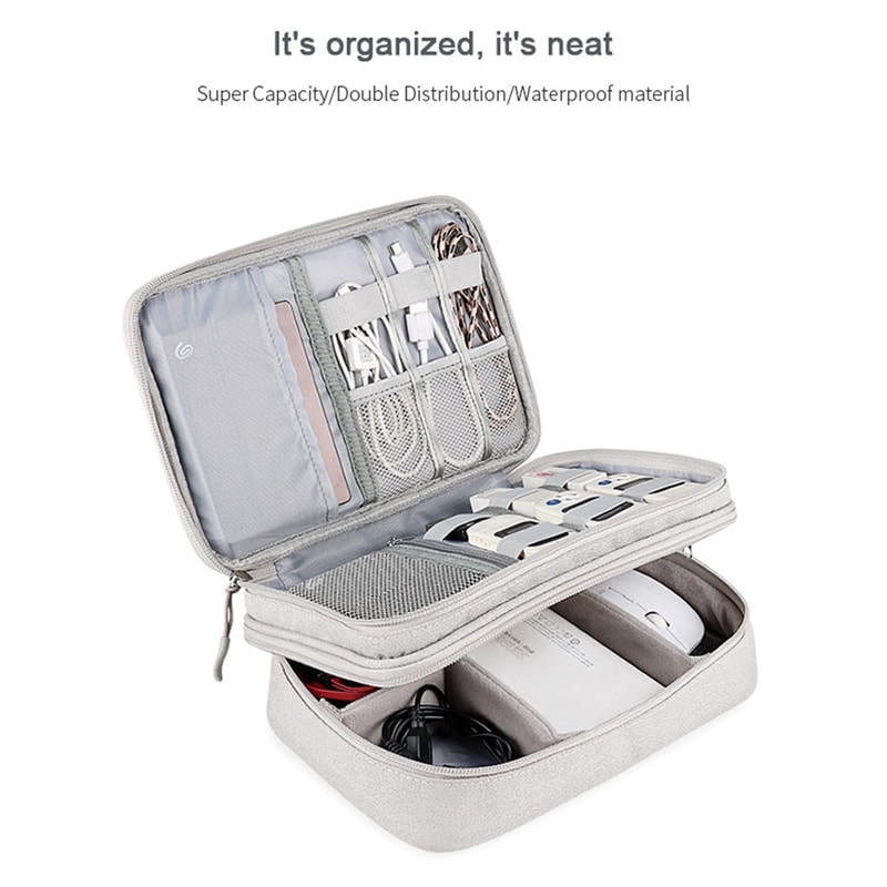 Double Layer Multifunctional Digital Accessory Storage Bag Travel Cable Organizer Pouch