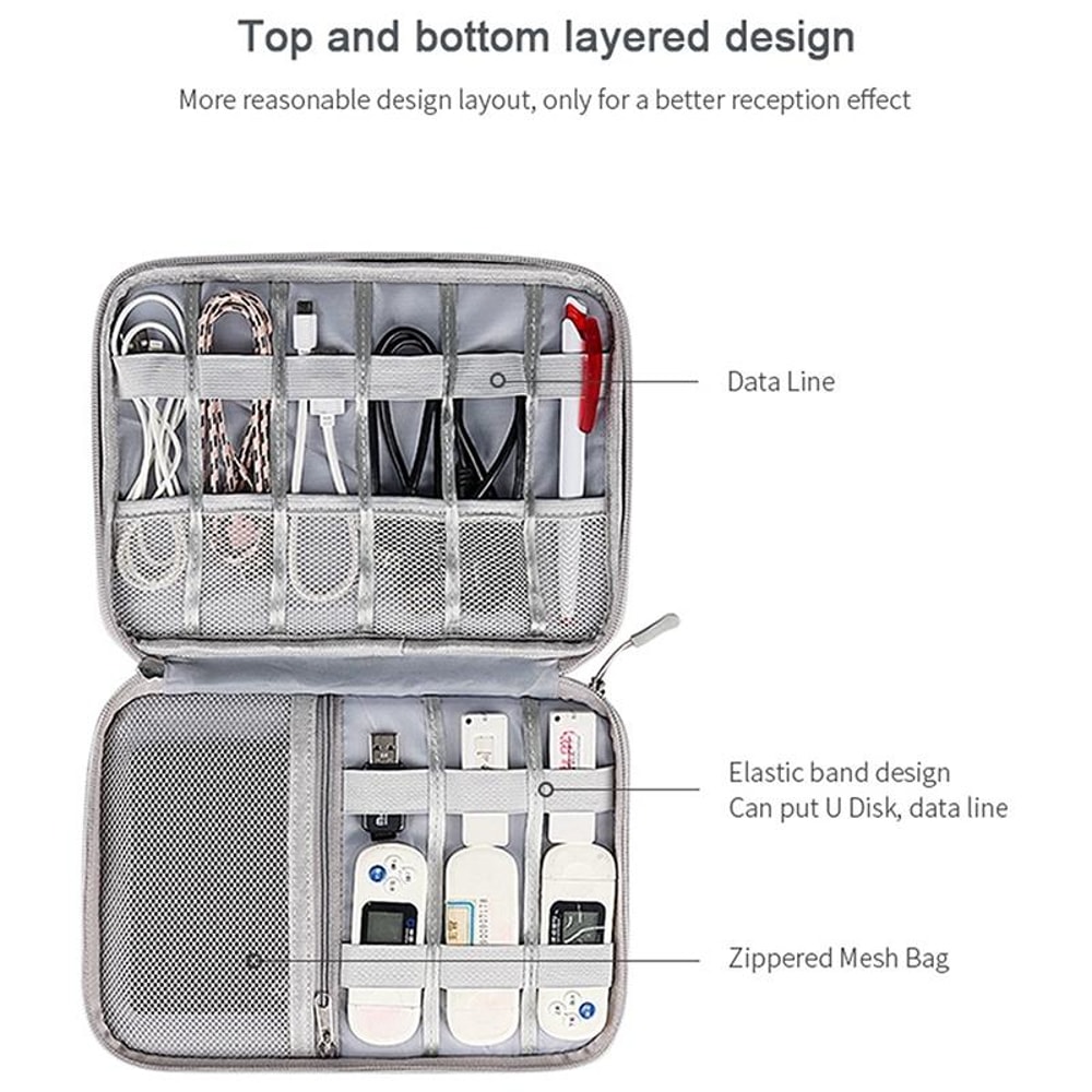 Double Layer Digital Accessory Storage Bag Cable Organizer Bag For Travel Electronics Organizer Bla 3