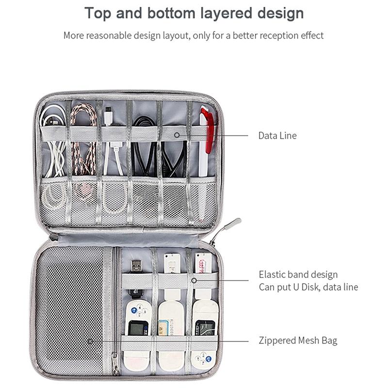 Double Layer Digital Accessory Storage Bag Cable Organizer Bag For Travel Electronics Organizer Bla 3