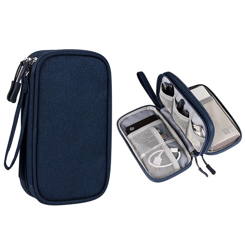Double Layer Digital Accessory Storage Bag with Lanyard Travel Cable Organizer Pouch