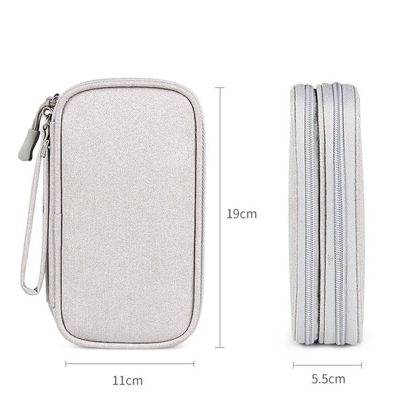Double Layer Digital Accessory Storage Bag with Lanyard Travel Cable Organizer Pouch